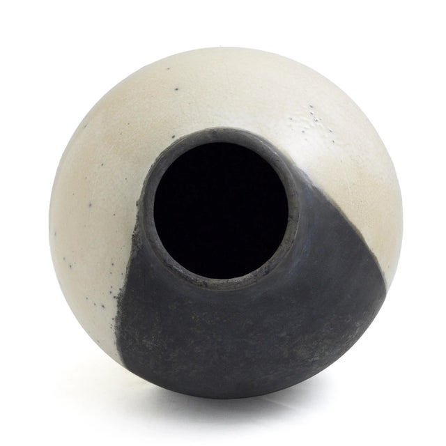 Early 21st Century Japanese Modern Minimalist White & Black Raku Ceramic Vase For Sale - Image 5 of 9