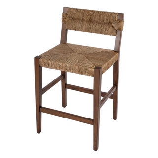 Valencia 25 in. Seat Height Woven Counter Stool with Back, Banana Leaf For Sale
