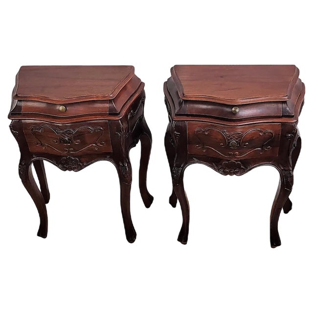 French Nightstands with Drawers and Carbriole Legs, 1940s, Set of 2 For Sale