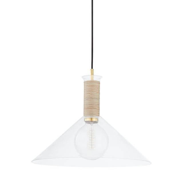 A cone-shaped shade in clean, clear glass lets brilliant, bright light shine through. The elongated neck is wrapped in...