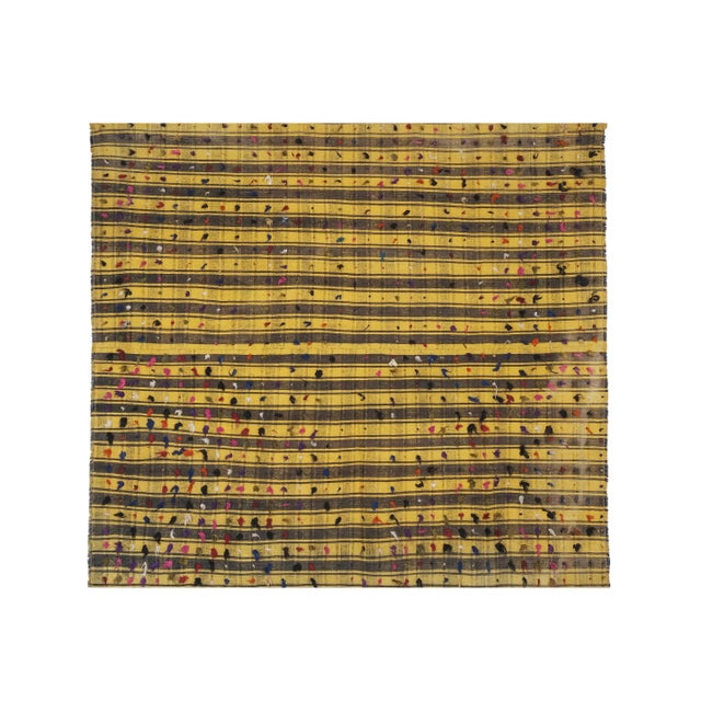 Striped Yellow Turkish Kilim with Tulu Details 6'8'' X 7'5'' 80.3'' x 88.6'' / 204 x 225 cm Hand woven with high quality...