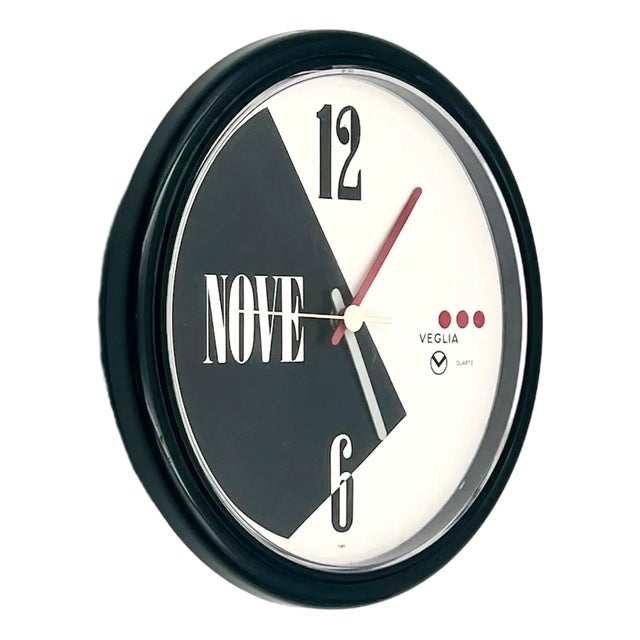 Geometric Wall Clock with Lacquered Black Frame from Veglia Borletti Milano, 1980s For Sale