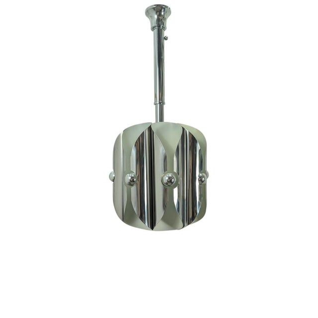 Silver Vintage Chromed Steel Pendant Lamp with 8 Lights, 1970s For Sale - Image 8 of 8