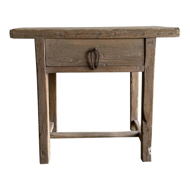 Vintage Elm Wood Console With Drawer For Sale