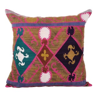 Caramel Suzani Pillow Case, Made From a Mid 20th C. Uzbek Suzani 26'' X 26'' For Sale