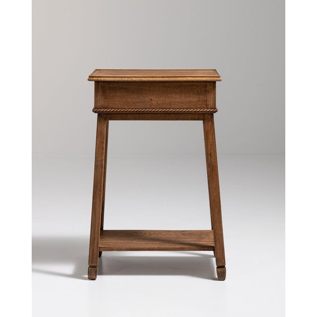 1910-1919 France Warm Honey Oak Slender Oak Pedestal Side Table For Sale - Image 9 of 11