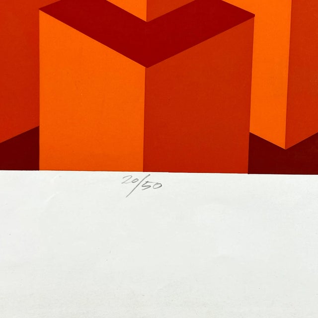 1970 Red Cube Geometric Serigraph #20/50 by Marko Spalatin For Sale - Image 4 of 6