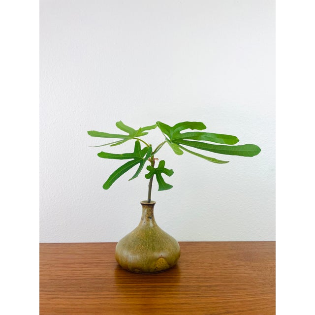 Vintage 1970s Handmade Stoneware Vase bud / weed style handmade made of a stoneware type material narrow at top low & wide...