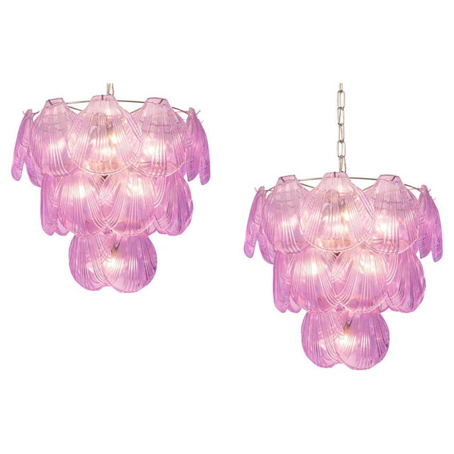 Pink Shell Murano Glass Chandelier, 2000s, Set of 2 For Sale - Image 9 of 9