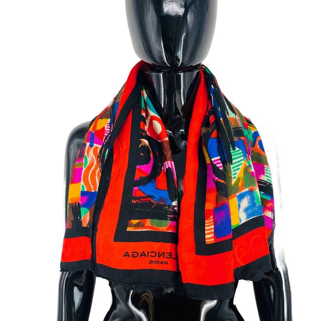 Balenciaga Red Printed 100% Silk Scarf | Chairish