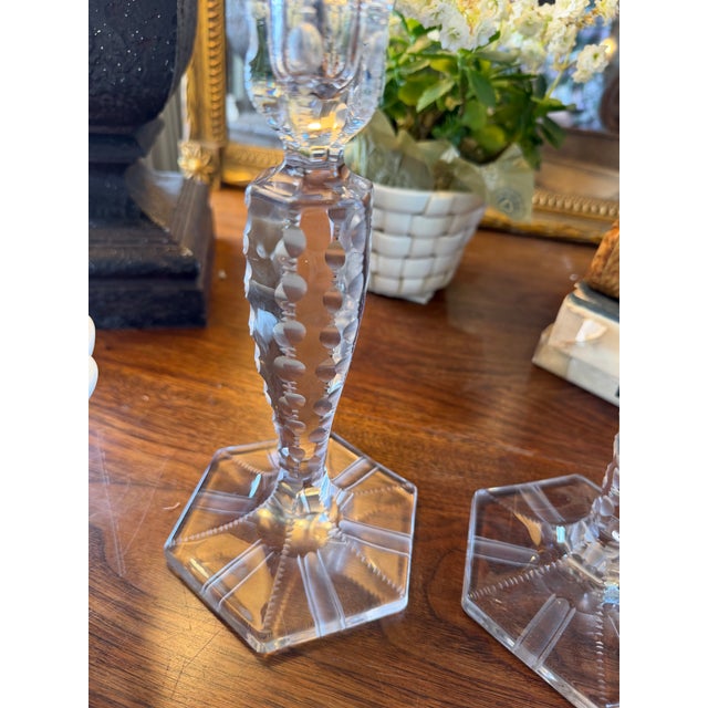 Antique American Brilliant Glass Candle Holders Pair For Sale In Los Angeles - Image 6 of 9