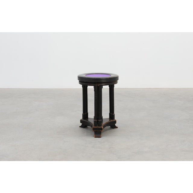 Art Deco Black and Purple Adjustable Velvet Piano Stool, Belgium, 1910 For Sale - Image 3 of 11