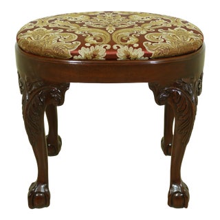 Chippendale Style Ball & Claw Carved Mahogany Ottoman For Sale