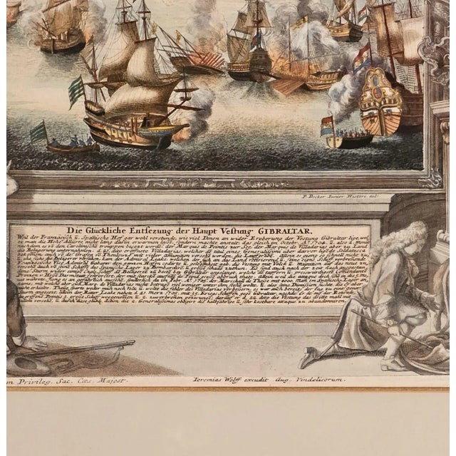 Early 18th Century Hand-Colored Engraving, Battle of Gibraltar, Germany Circa 1720 For Sale - Image 5 of 11