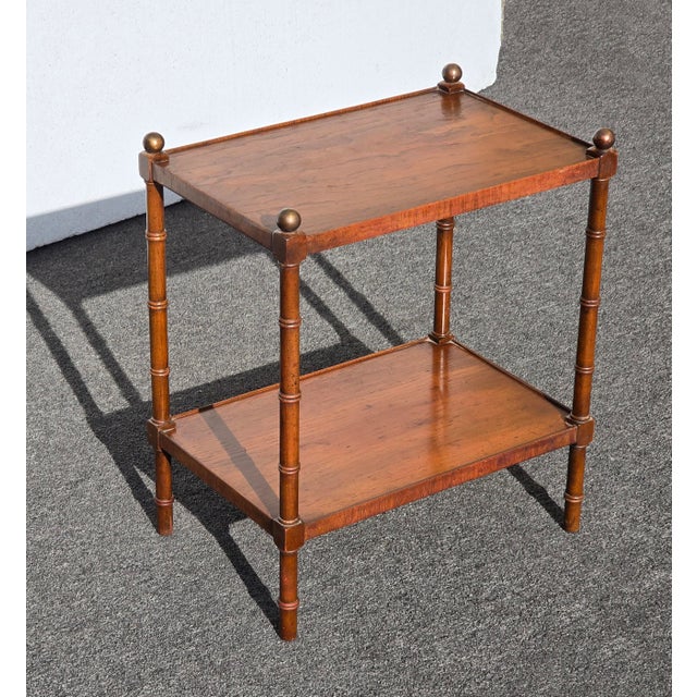 Vintage French Country Two Tier Wood Side Table W Round Finials For Sale - Image 4 of 12