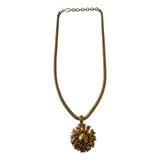 Vintage Sun Necklace on Snake Chain For Sale