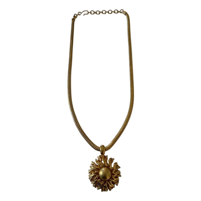 Vintage Sun Necklace on Snake Chain For Sale