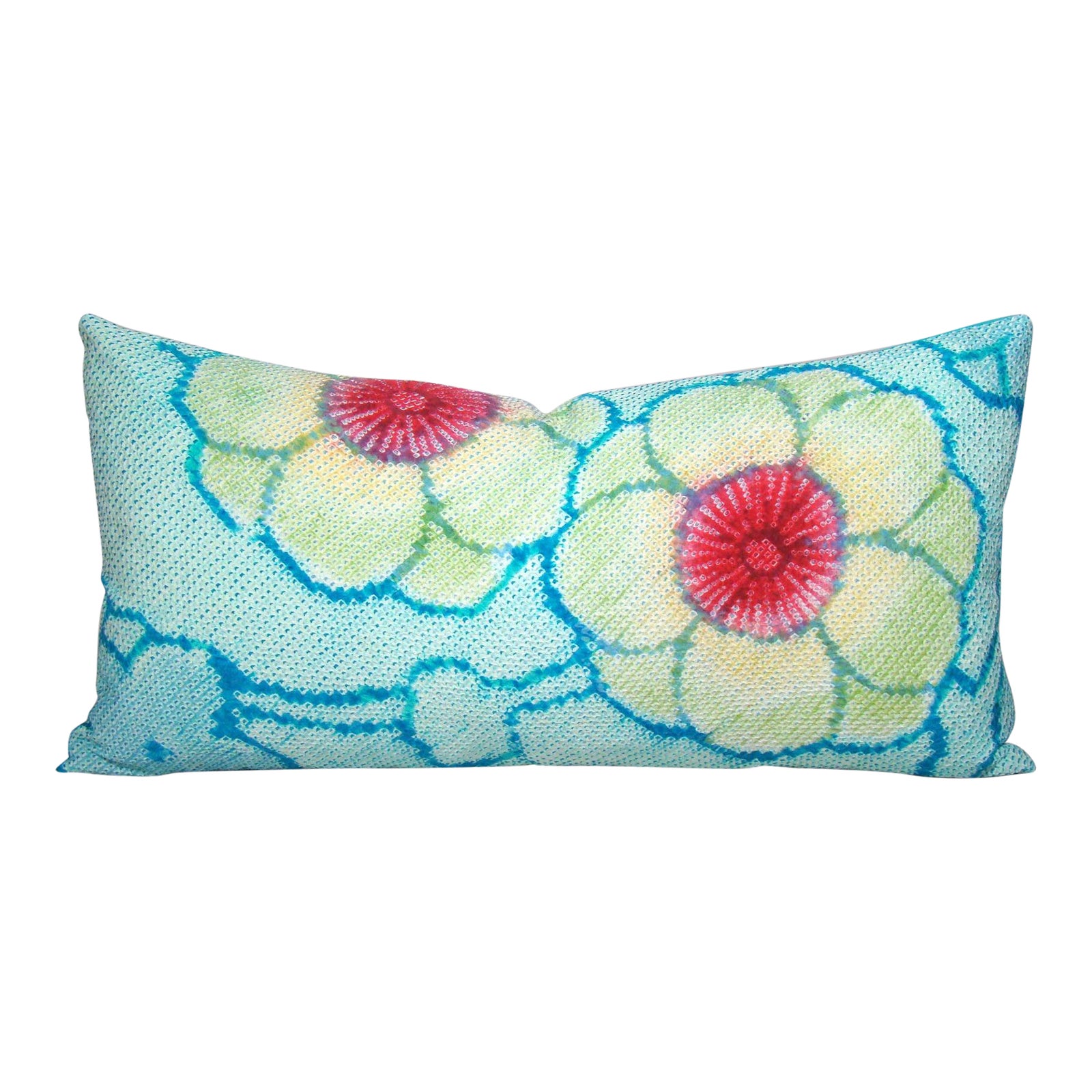 Turquoise Floral Japanese Silk Shibori Bolster Pillow Cover Chairish