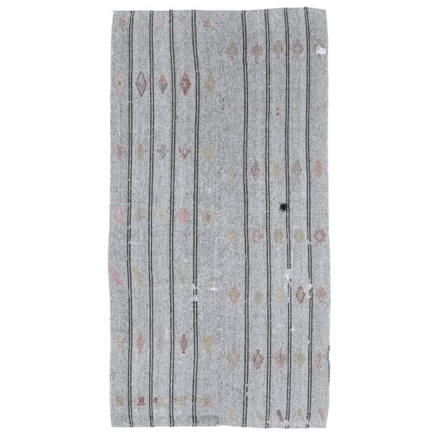 Gray 1970s Turkish Handmade Wool Kilim Striped Runner Rug For Sale - Image 8 of 8