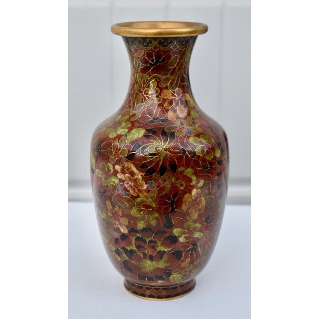 Metal Vtg. Vintage Chinese Cloisonne Enamel Vase For Sale - Image 7 of 13