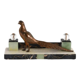 Art Deco Bronze Pheasant Mantel Sculpture on Marble and Onyx Base For Sale