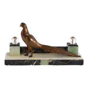 Art Deco Bronze Pheasant Mantel Sculpture on Marble and Onyx Base