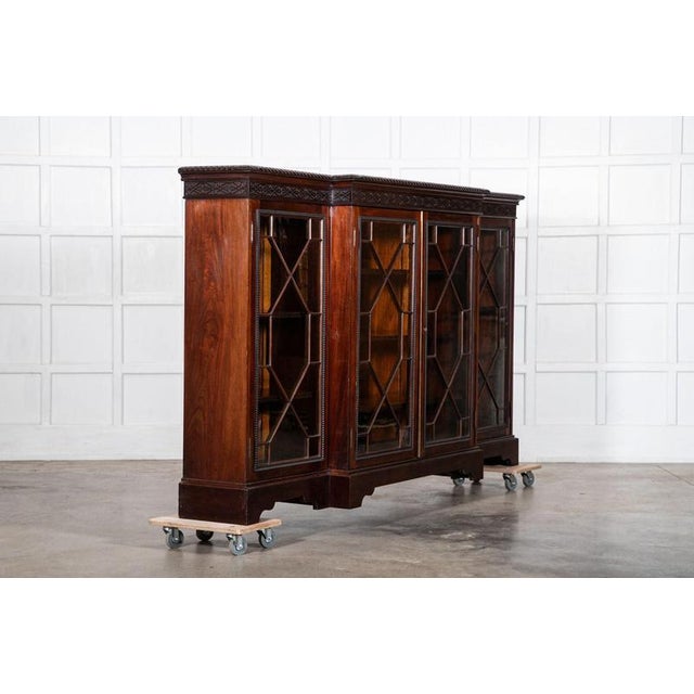 Large 19th Century English Mahogany Glazed Breakfront Bookcase, 1880 For Sale - Image 3 of 18