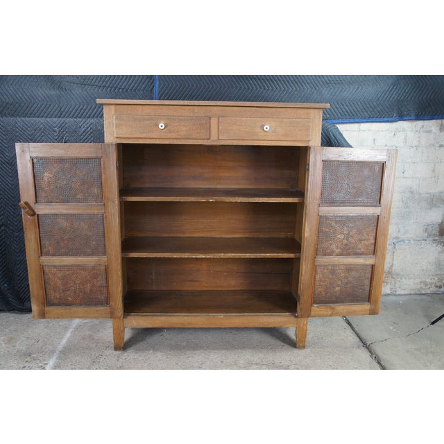 Antique Farmhouse Oak Pierced Tin Star Pie Safe Kitchen Cupboard Cabinet 51" For Sale - Image 11 of 12