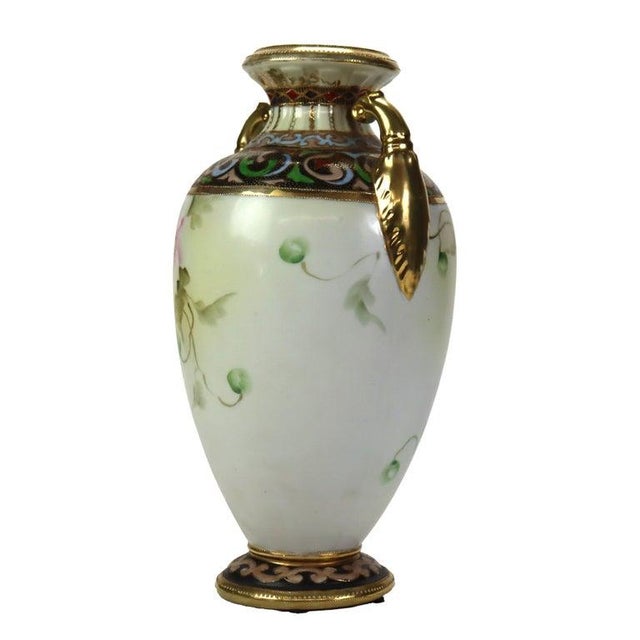 Antique Nippon Hand Painted Floral Porcelain Vase Signed C1920 For Sale - Image 10 of 11