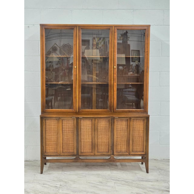 Beautiful Mid Century One Piece Hutch/Display Cabinet Now Availble & Ready For Your Favorite Pieces! Featuring Cane Front...