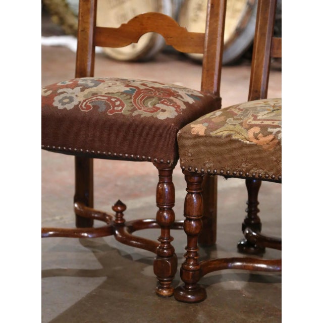 Pair of 19th Century French Louis XIV Walnut Chairs With Needlepoint Seats For Sale - Image 4 of 10