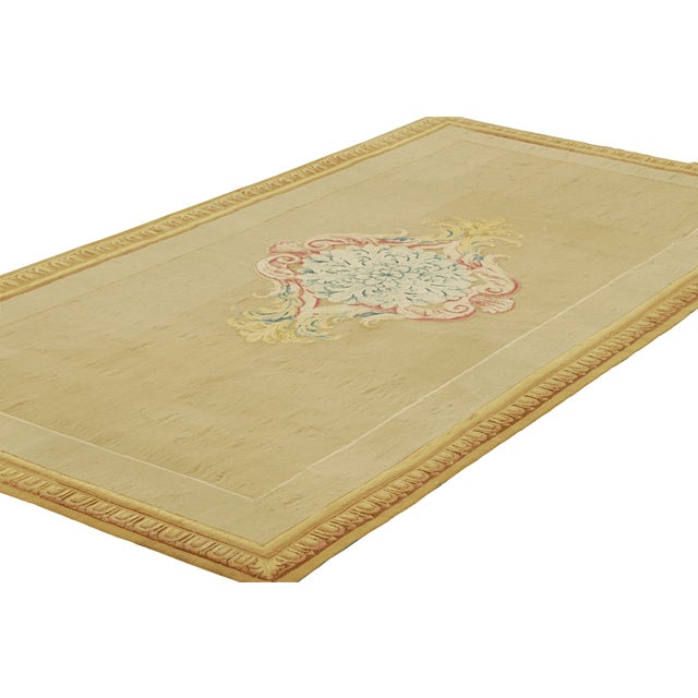 Traditional Antique Aubusson Runner Rug in Gold With Floral Medallion | Rug & Kilim For Sale - Image 3 of 6