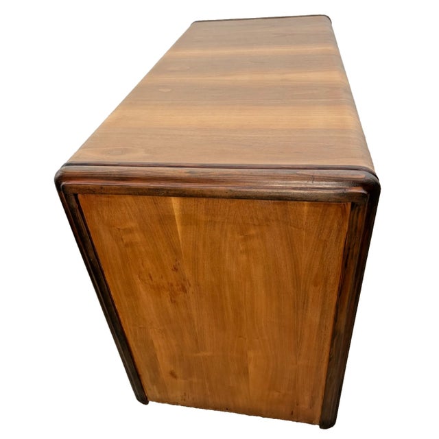 Vintage Art Deco Desk, Waterfall Top, Seven Drawers With Bakelite Pulls, Walnut For Sale In Palm Springs - Image 6 of 12