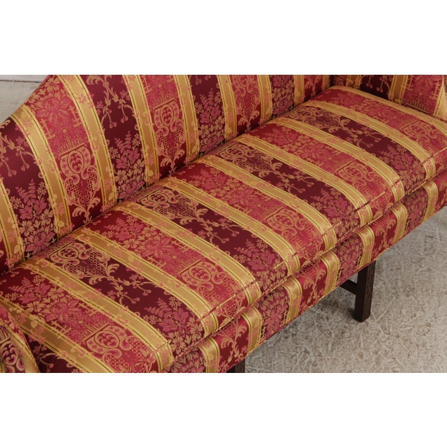 Vintage Camelback Damask Upholstered Sofa For Sale - Image 10 of 16