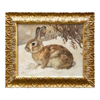 Reproduction of Vintage Rabbit Painting on Canvas, Framed For Sale
