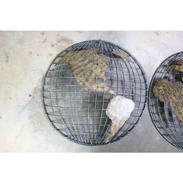 1980s Vintage Curtis Jere Style World Globe Hemisphere Map Wall Hanging Sculpture Pair Set Brutalist Metal Mid Century Modern Retro 70's 80's For Sale - Image 5 of 10