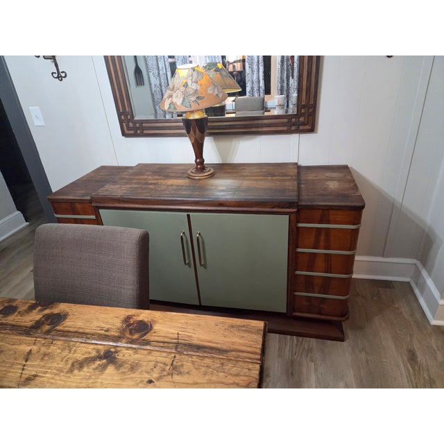 Beautiful, heavy, well-made piece. Great as a bar, buffet or credenza. Versatility, style and function.