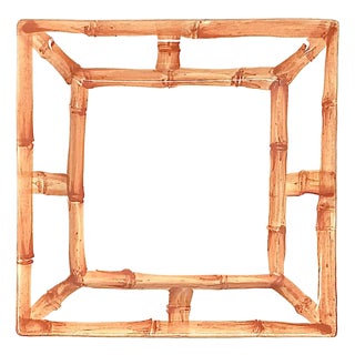 Fret Rim Tray — Italian Hand-Painted Ceramic, Bamboo Motif, Orange For Sale