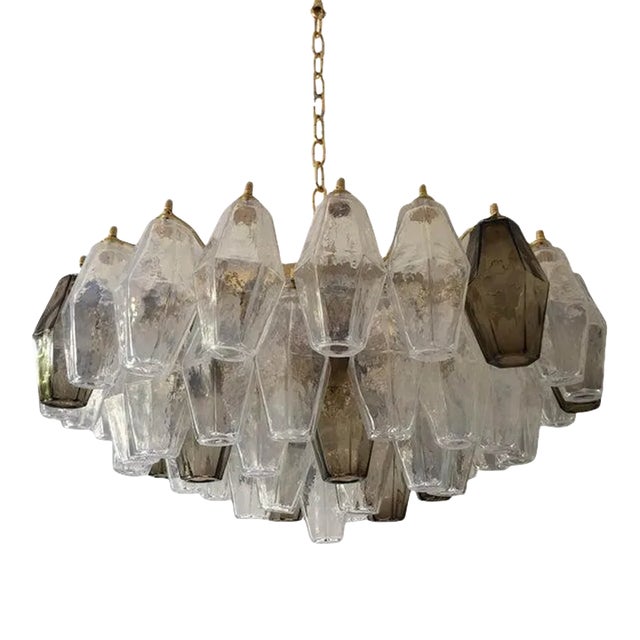 Early 21st Century Italian Poliedro Opalino and Smoke Glass Murano Glass Venini Style Sputnik Chandelier For Sale