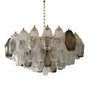 Early 21st Century Italian Poliedro Opalino and Smoke Glass Murano Glass Venini Style Sputnik Chandelier