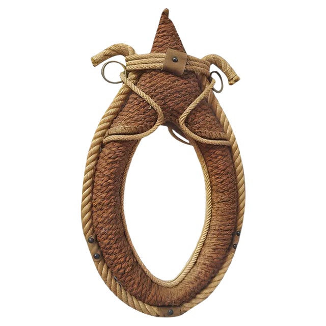 Rope and Leather Mirror by Audoux Minet, 1950s For Sale