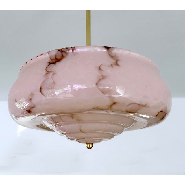 Art Deco Pendant Light in Pink Marble Glass, 1930s For Sale - Image 12 of 18