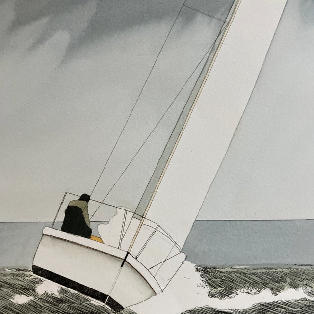 Contemporary 1980’s Vintage Original Etching/Lithograph Print Sailboat Racing Signed For Sale - Image 3 of 9