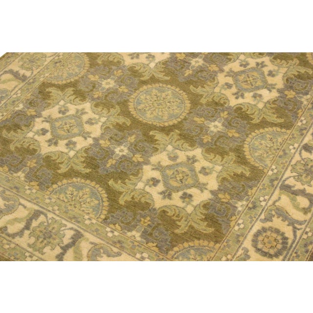 Boho Chic Ziegler Green Ivory Hand-Knotted Wool Rug - 4'1'' X 6'1'' For Sale - Image 4 of 8