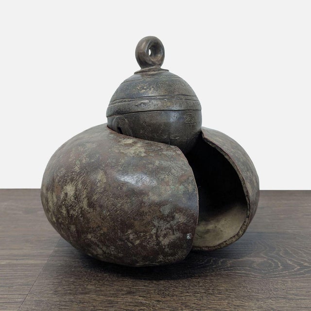 Cast Bronze Decorative Livestock Bell With Engraved Collar For Sale - Image 4 of 7