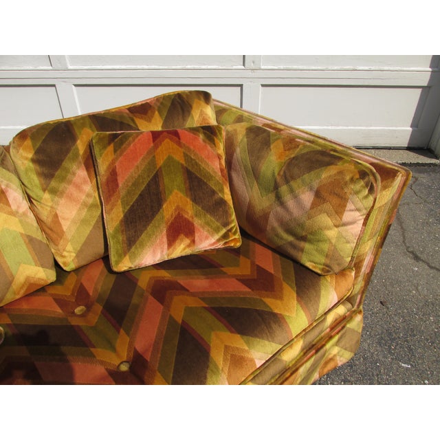 Peach Vintage Thayer Coggin Style Loveseat With Bold Geometric Velvet Upholstery For Sale - Image 8 of 13