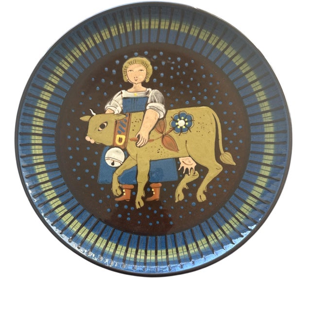Mid 20th Century Swiss Heimatwerk Basel Hand-Painted Folk Art Wall Plates, Set of 3 For Sale - Image 11 of 14