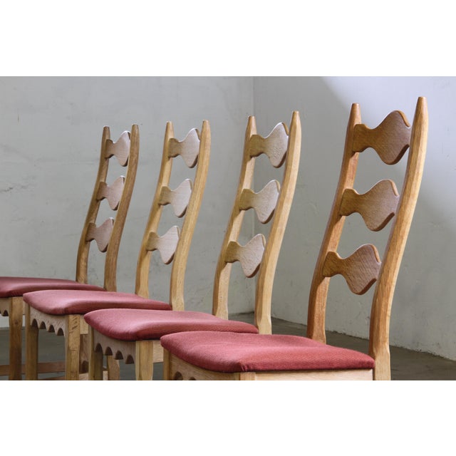 Brutalist Vintage Danish Brutalist Ladderback Chairs in Oak by Henning Kjærnulf, 1960s, Set of 4 For Sale - Image 3 of 18