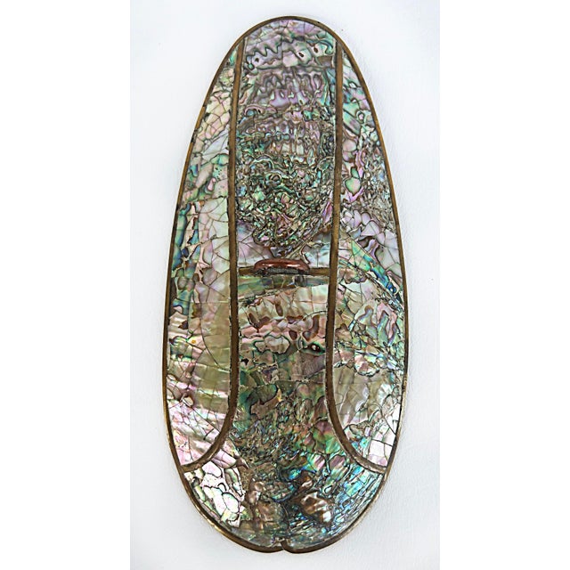 60s Mexican Mid-Century Abalone Shell Grasshopper Tray W/ Lid, Mixed Metals For Sale - Image 9 of 12