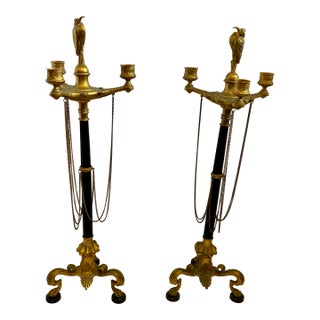 Pair of 19th Century Empire Candelabras With Bird Finials For Sale